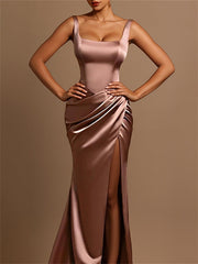Sheath/Column Square Neckline Floor-Length Prom Dresses Sexy