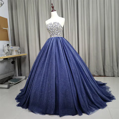 Gorgeous Blue Ball Gown Sweet 16 Party Dress Handmade Formal Gown Off Shoulder Prom Dress