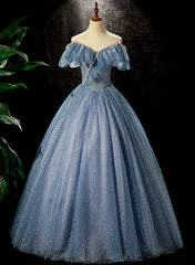 Shiny Blue Off Shoulder Beaded Long Party Dress A-line Prom Dress Elegant Evening Dress Wholesale