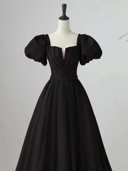 Black Satin Puffy Sleeves Long Evening Party Dress Long Prom Dress Burgundy Elegant Formal Dress Wholesale