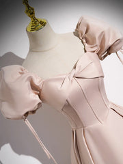 Simple A-Line Satin Pink Long Prom Dress, Pink Long Formal Dress