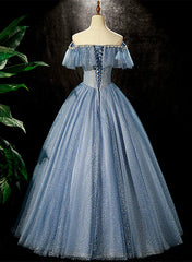 Shiny Blue Off Shoulder Beaded Long Party Dress A-line Prom Dress Elegant Evening Dress Wholesale
