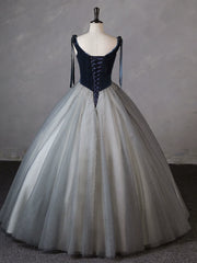 Gray Blue Long Prom Gown, Gray Blue Long Evening Dress