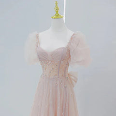 Pink Beaded Tulle Short Sleeves Long Party Dress Sweet 16 Dresses Prom Dress Elegant Evening Dress Formal Dress Wholesale