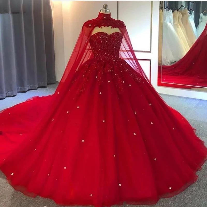 2024 Red Ball Gown Wedding Dresses Crystals Sweet 16 Quinceanera Dress