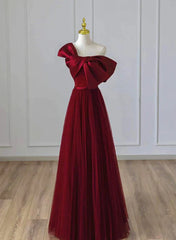 Wine Red Satin and Tulle A-line Simple Prom Dress Floor Length Party Dress Elegant Evening Dress