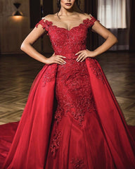 Off Shoulder Mermaid Appliques Dresses Detachable Skirt