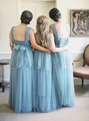Off-the-Shoulder Floor Length Simple Tulle Long Bridesmaid Dresses