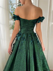 A-Line/Princess Off-The-Shoulder Sleeveless Floor-Length Long Prom Floral Dresses Whit Split Side Appliques Sexy