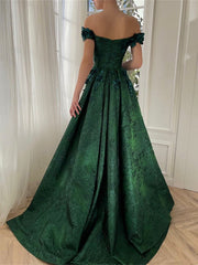 A-Line/Princess Off-The-Shoulder Sleeveless Floor-Length Long Prom Floral Dresses Whit Split Side Appliques Sexy