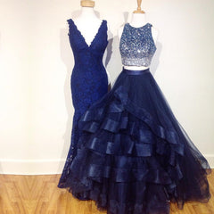 Ombre Sequins Beaded Ruffles Skirt Two Piece Ball Gowns Prom Dresses