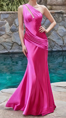 One Shoulder Fuchsia Mermaid Prom Dress,AST1721