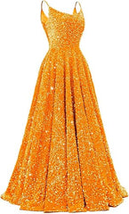 Spaghetti Straps Prom Dresses Sequin Long Formal Ball Gowns Sparkly A-Line Evening Party Gown Wholesale