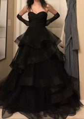 Vintage Ball Gown Strapless Sleeveless Long Tulle Black Prom Dress P1200