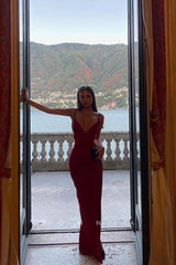 P1240 - Sexy/Hot Spaghetti Straps V-Neck Satin Party Prom Dress with Slit