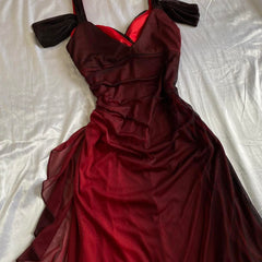 Beautiful A line Straps Ombre Red Long Chiffon Prom Dress P1284