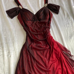 Beautiful A line Straps Ombre Red Long Chiffon Prom Dress P1284