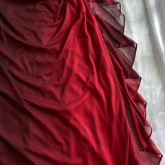 Belle robe de bal longue en mousseline de soie rouge ombré à bretelles trapèze P1284