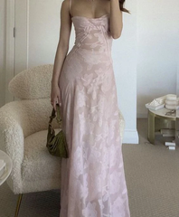 Mermaid Spaghetti Straps Sleeveless Pink Lace Prom Dress 22th Birthday Outfit P1389