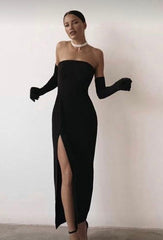 Sexy Sheath Strapless Long Black Prom Dress With Gloves P1570