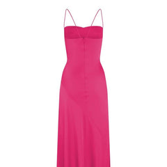 Sexy A line Straps Sleeveless Party Dress Hot Pink Side Slit Prom Dress P856