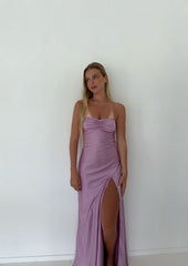 Sexy Mermaid Straps Lilac Slit Long Prom Dress P1621