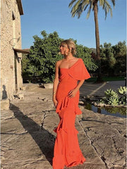 Elegant Mermaid Long One Shoulder Prom Dress 22th Birthday Outfits P2121