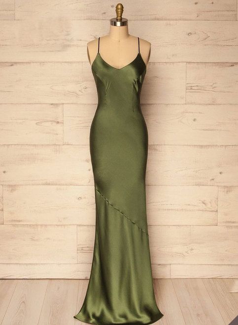 Spaghetti Straps Olive Green Sheath Prom Dresses Prom Dress P2301
