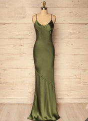 Spaghetti Straps Olive Green Sheath Prom Dresses Prom Dress P2301
