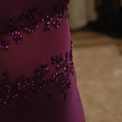 Beautiful Sheath Spaghetti Straps Grape Chiffon Prom Dress With Beads P2305