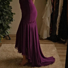Beautiful Sheath Spaghetti Straps Grape Chiffon Prom Dress With Beads P2305