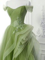 New Arrival A-Line Tulle Lace Green Long Prom Dress, Green lace Long Formal Dress P2321