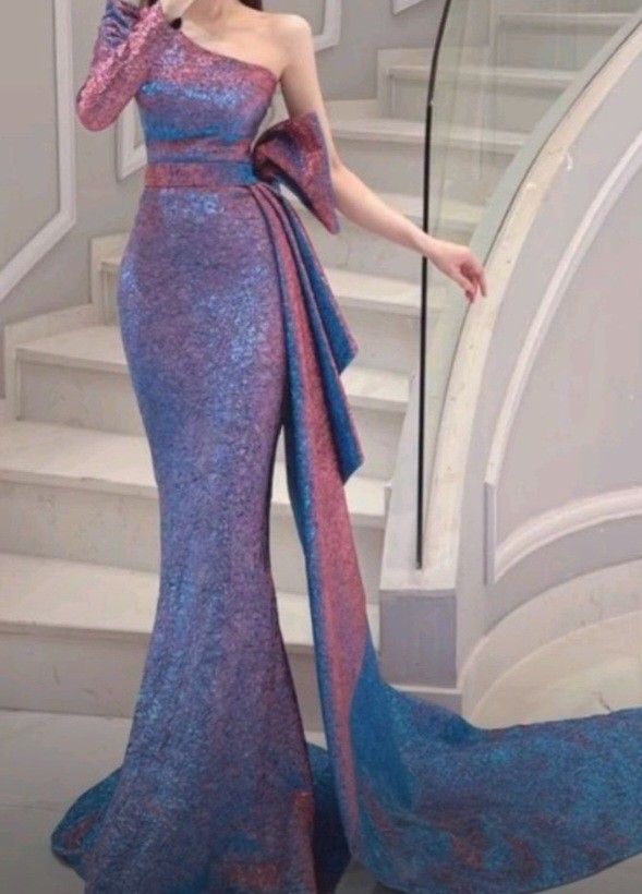 Pretty Mermaid One Shoulder Sequin Evening Dress Prom Dresses P2329