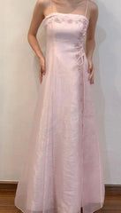 Pretty A Line Spaghetti Straps Pink Evening Dress Long Prom Dresses P2335