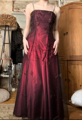 Chic A line Spaghetti Straps Burgundy Sleeveless Evening Dress Tulle Long Prom Dresses P2339