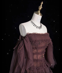 Chic Ball Gown Off The Shoulder Long Sleeves Evening Dress Tulle Long Prom Dresses P2340