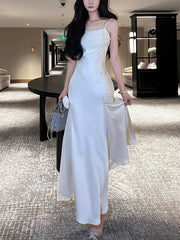 Pretty Mermaid Spaghetti Straps White Satin Prom Dresses Long Evening Gowns P2346