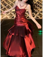 Modest Mermaid Spaghetti Straps Long Prom Dresses Birthday Party Dress Evening Gowns P2357