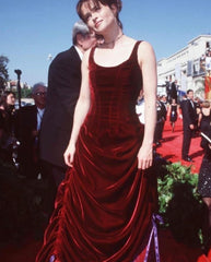 Chic Ball Gown Straps Burgundy Velvet Evening Dress Long Prom Dresses P2366