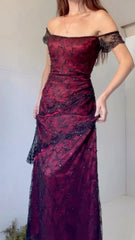 Chic Sheath Strapless Burgundy Tulle Evening Dress Long Prom Dresses P2368