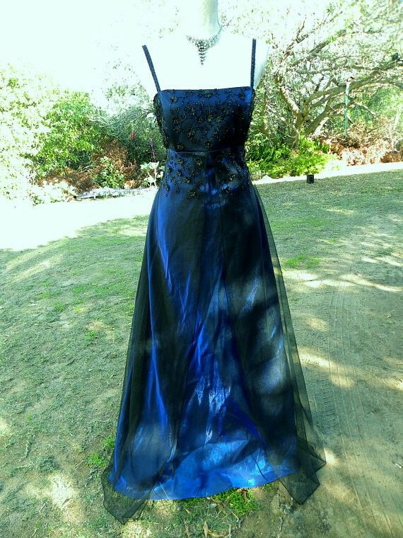Chic A Line Spaghetti  Straps Navy Blue Tulle Evening Dress Long Prom Dresses P2370
