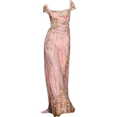 Chic A Line Square Neckline Flowers Chiffon Evening Dress Long Prom Dresses P2372