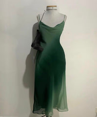 Chic A Line Spaghetti Straps Green Chiffon Evening Dress Prom Dresses P2375