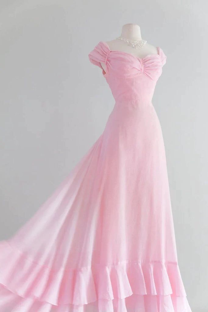 Chic A Line Sweetheart Pink Satin Long Evening Dress Prom Dresses P2389