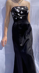 Chic Mermaid Spaghetti Straps Black Satin Long Evening Dress Prom Dresses P2391