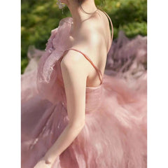 Sexy Ball Gown Spaghetti Straps Pink Tulle Evening Dress Prom Dresses P2394