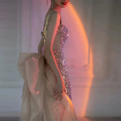 Sexy Mermaid Square Neckline Sequin Floor Length Floral Prom Dresses P2397