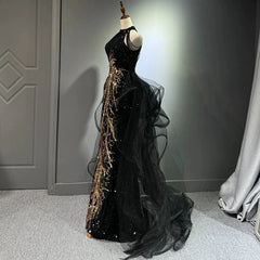 Sexy Mermaid Scoop Neckline Black Sequin Floor Length Prom Dresses P2401