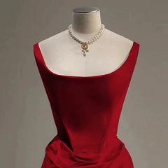 Sexy Mermaid Square Neckline Red Satin Floor Length Prom Dresses P2402