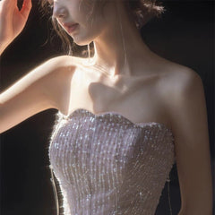 Sexy Mermaid Strapless Neckline Sequin Long Floor Length Pearls Prom Dresses P2403